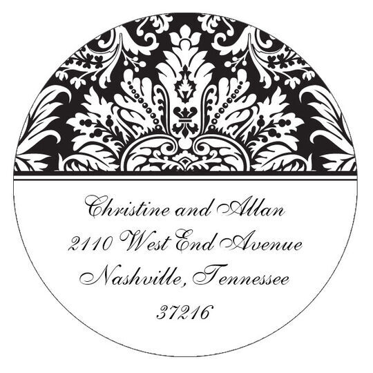 Black Damask Round Address Labels